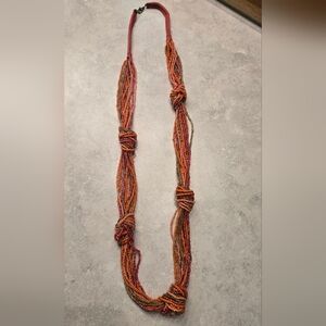 Beautiful Bright Pink, Orange And Gold Beaded Necklace